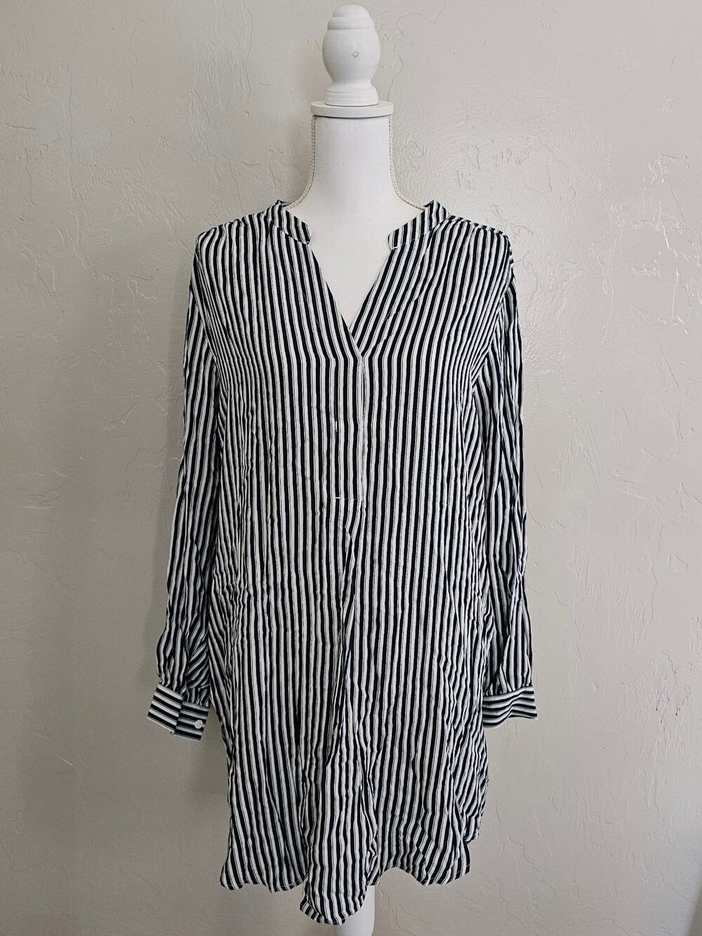 H&M Blue Striped Long Sleeve Tunic Dress